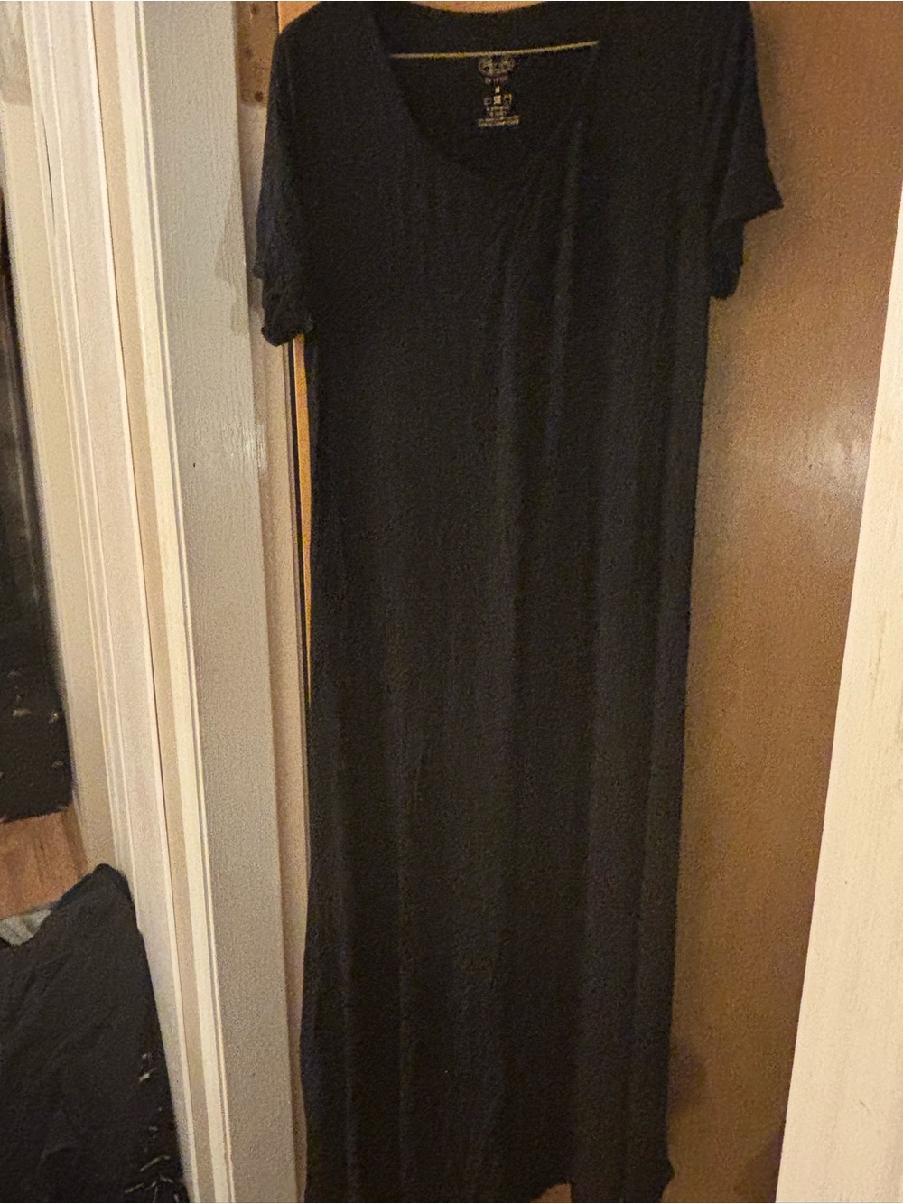 Bamboo-Blue Sky Black V-Neck Short Sleeve Maxi Dress